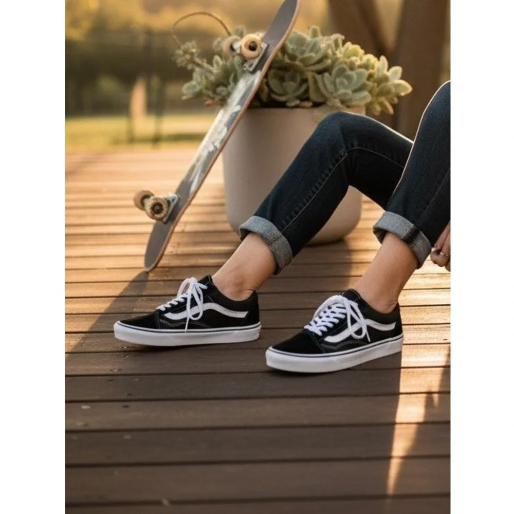 Vans Old Skool Black White Suede Canvas Skate Shoes Womens 7.5 Mens 6.0